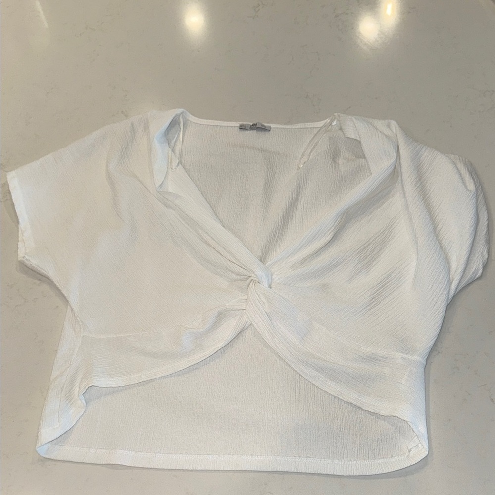 Zara White Twist Front Blouse